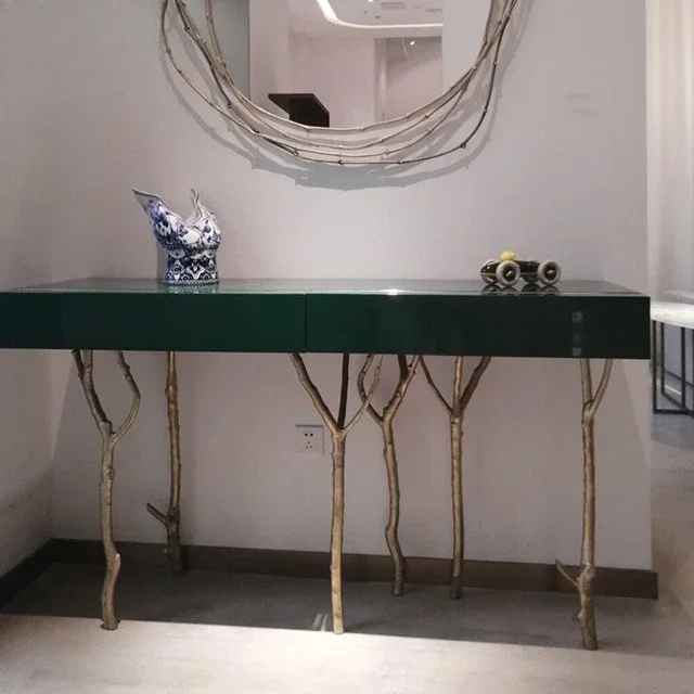 Light luxury brass branches En trance table designe r Mod ern li ving room Co rridor ag ainst the wall Advanced