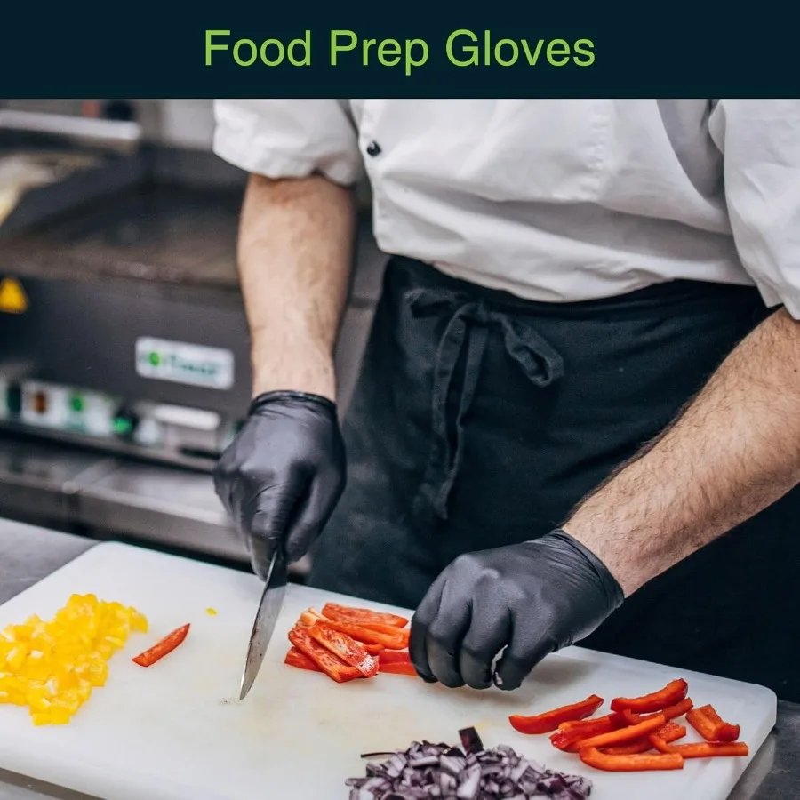 قفازات من الفينيل الأسود للاستعمال مرة واحدة خالية من البودرة وخالية من اللاتكس لللامتحانات الطبية للاستخدام الصناعي والتعامل مع المواد الغذائية ومعرف الاختبار المختبري