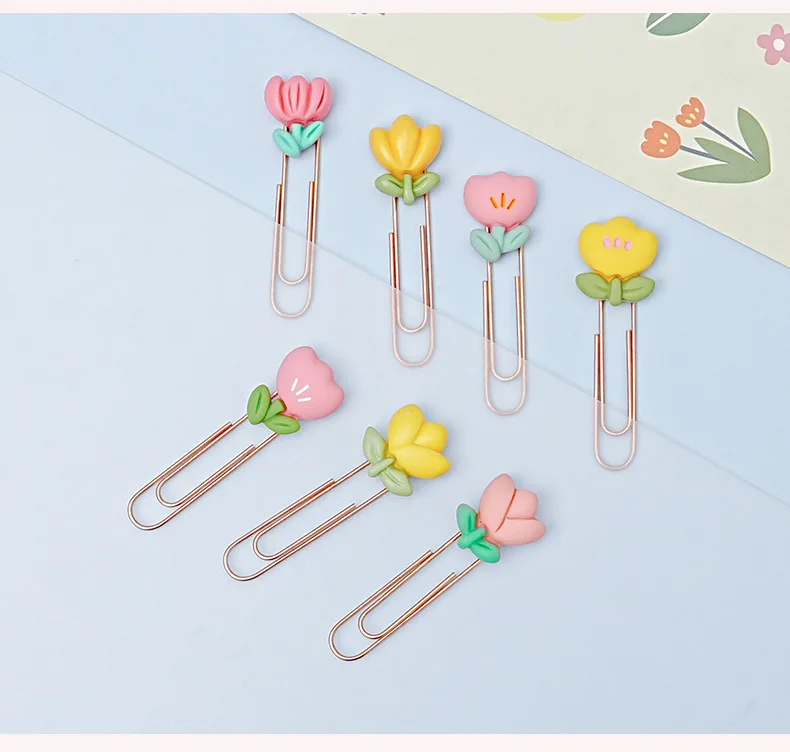 12 Pcs Bookmark Flower Marker Decorative Binder Clips Cute Paperclips Clamp Note Student