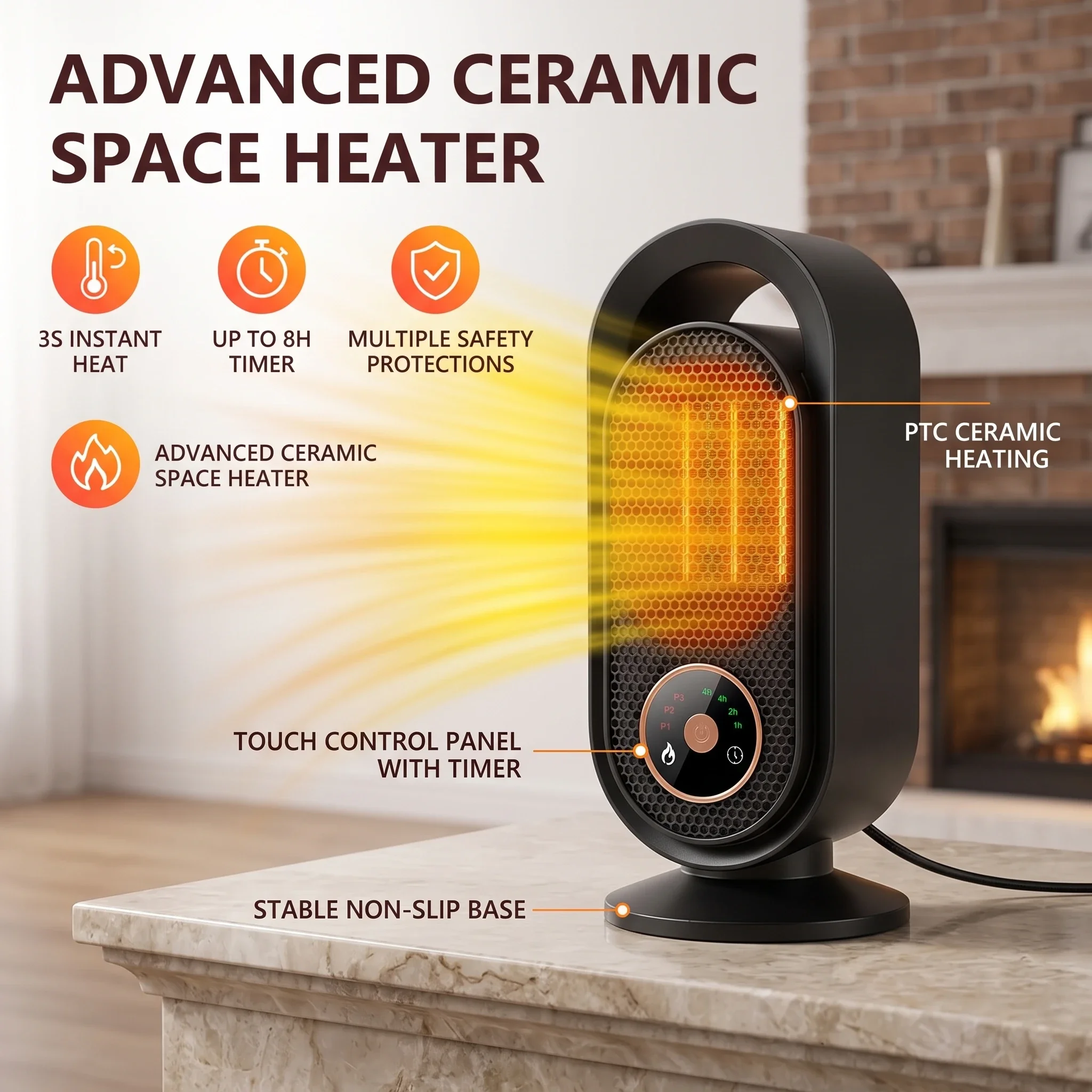 1000W Winter Portable Desktop Heater PTC Fast Heating Electric Household Heater Warmer Suitable For Home Office Timing Heater