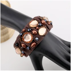 KAYMEN New Handmade Cuff Bracelet for Women, Hand-sewn Imitation Pearl and Crystals Statement Bangle Fashion Bracelet 3206