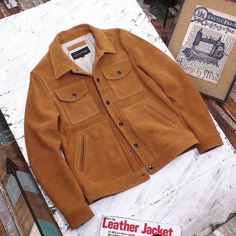 LNY!Wholesales.Brand new men Suede leather casual jacket.genuine leather slim coat.sales quality cowhide cloth.Us size.Plus