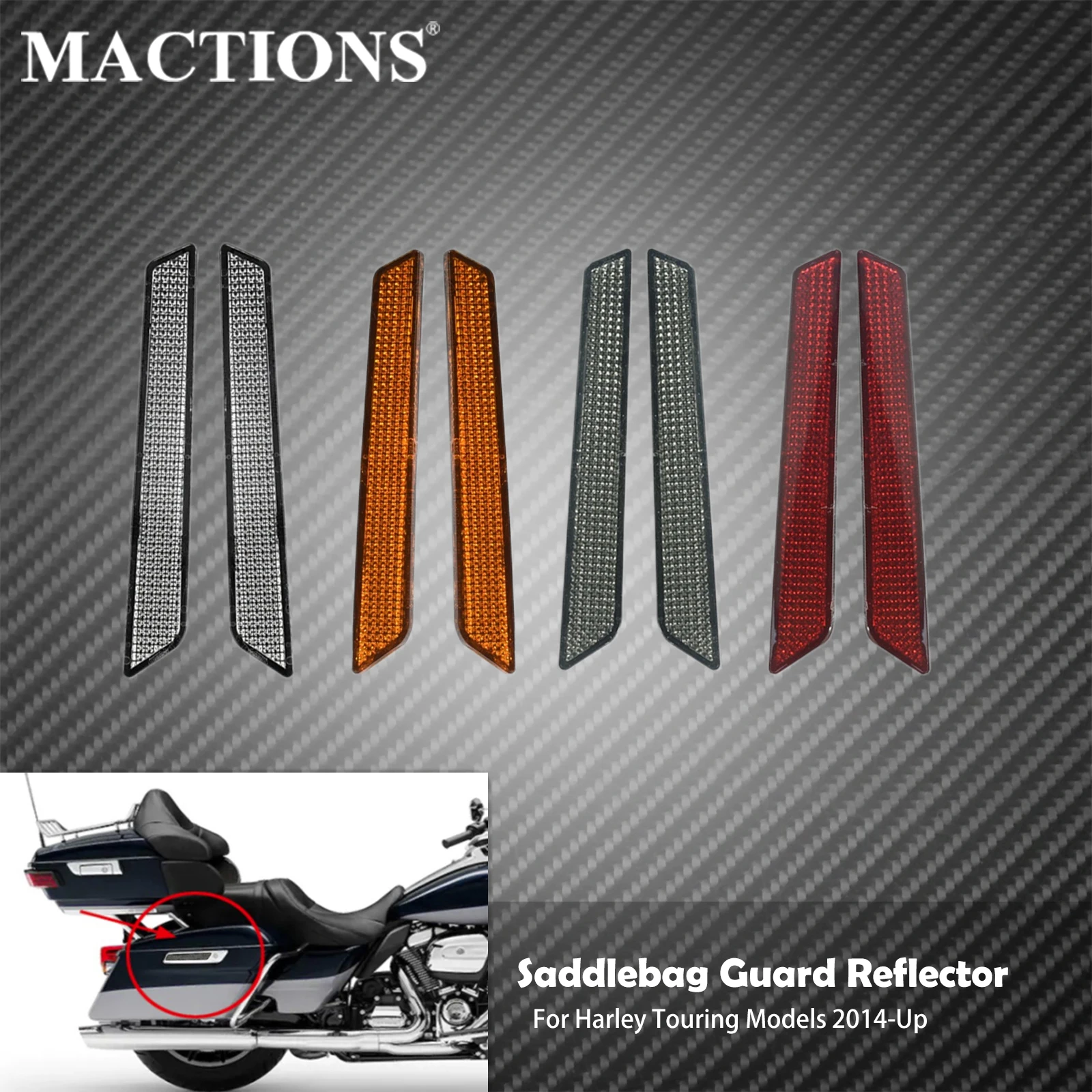 

2xMotorcycle Saddlebag Guard Reflector Cover For Harley Touring Street Glide Road King Electra Tri Glide CVO FLT/FLHT 2014-2024