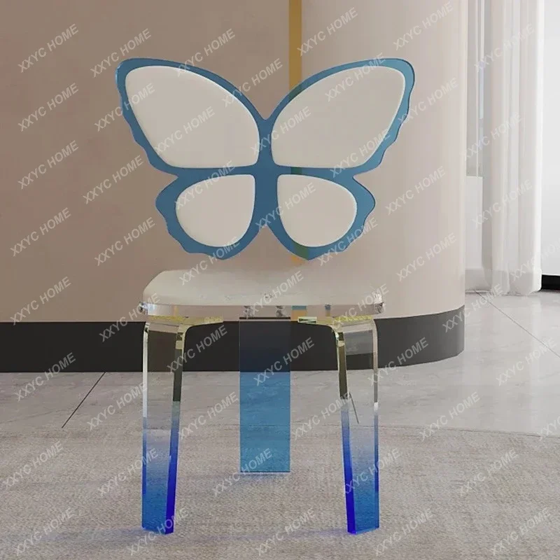 Light luxury simple style acrylic suspended butterfly dining table cream style round dining table and chairs