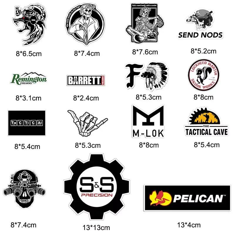 15Pcs Tactical Military Stickers Set Skull Gun Gear Logo Waterproof Vinyl Decals for Car Motorcycle Helmet Laptop Outdoor Gear