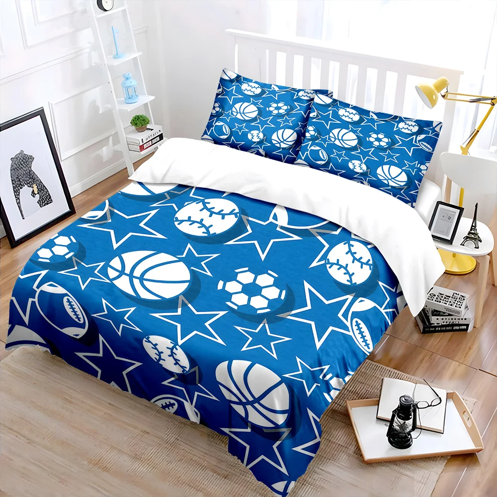 Background with balls and stars Pattern Duvet Cover Set Digital Print Polyester Bedding with Zipper Closur for kids gifts