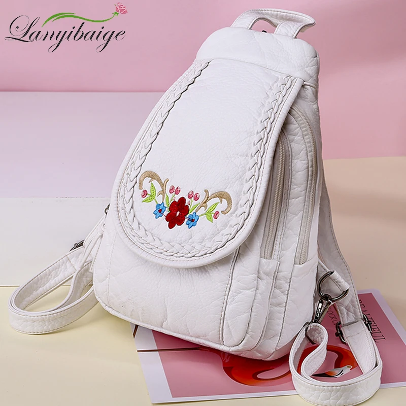 Fashion Embroidery Solid Color Soft Backpack For Women Luxury Designer Brand Backpack Simple Travel Backpack Girl SchoolBag 2022