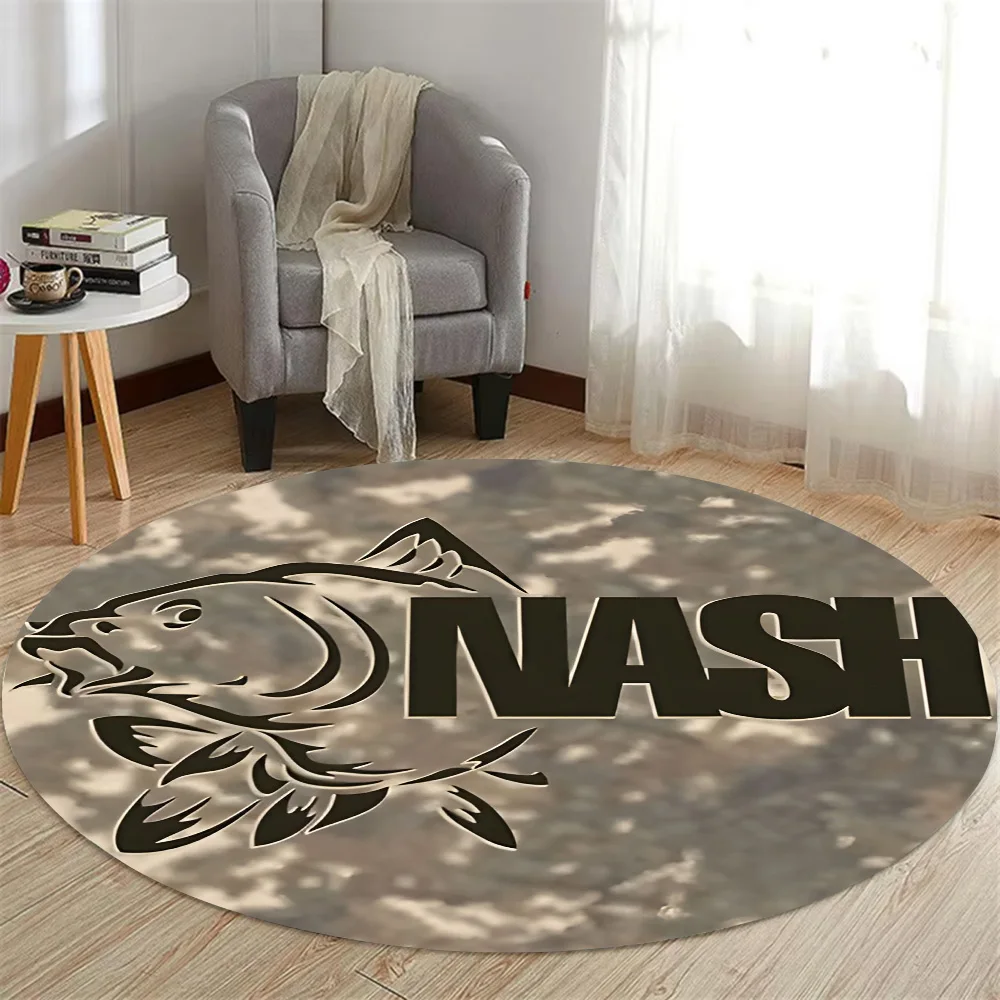 Nash Fishing Logo HD Printed Round Carpet for Living Room Bedroom Kitchene Rugs Mats Flannel Anti-Slip Rug Decoration Gift