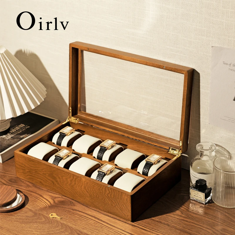 Oirlv 10 Slots Wooden Watch Box Organizer With Lid Luxury Watch Case Storage Box Fashion Watch Holder For Men Watch Display Box