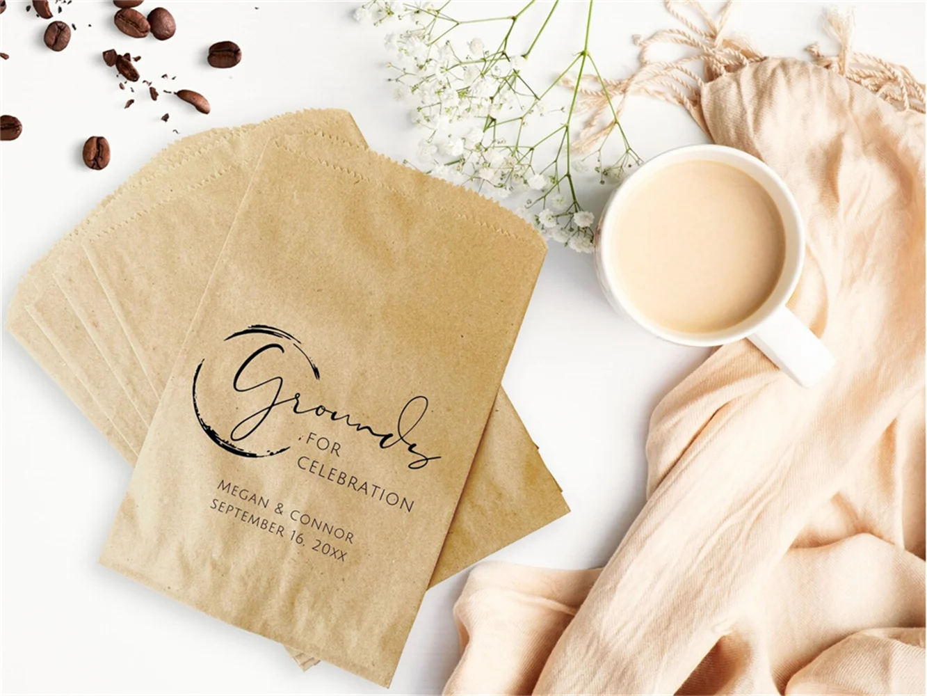 50 Coffee Favor Bags- Wedding Favors - Bridal Shower Coffee Favors- Coffee Bean Espresso Favors - Set of 25 printed paper bags