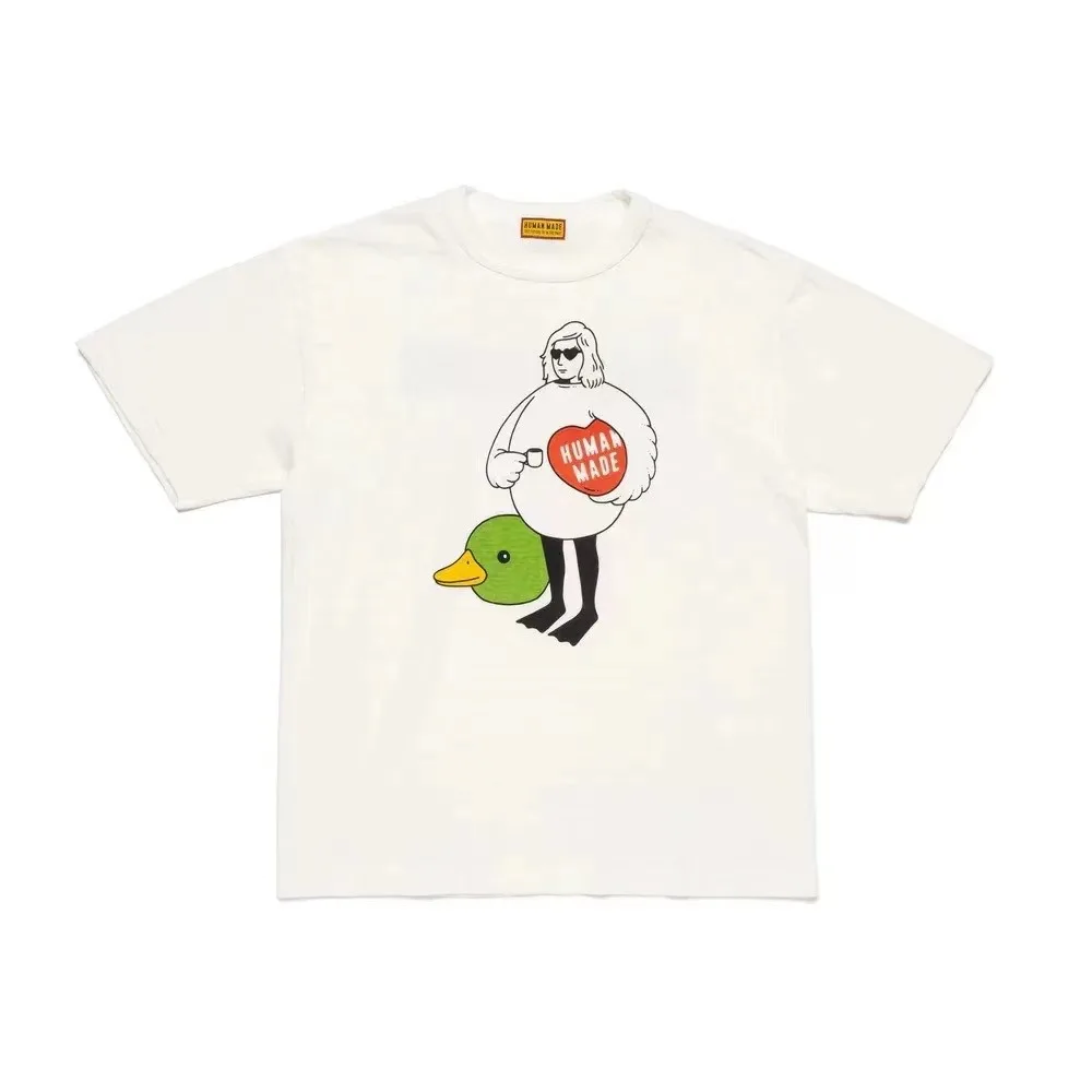 2026 Neues HUMAN MADE T-Shirt mit Cartoon-Druck auf der Rückseite, japanische Bambus-Baumwolle, Unisex, Retro-Rundhals, Kurzarm-Shirt – Detail 4