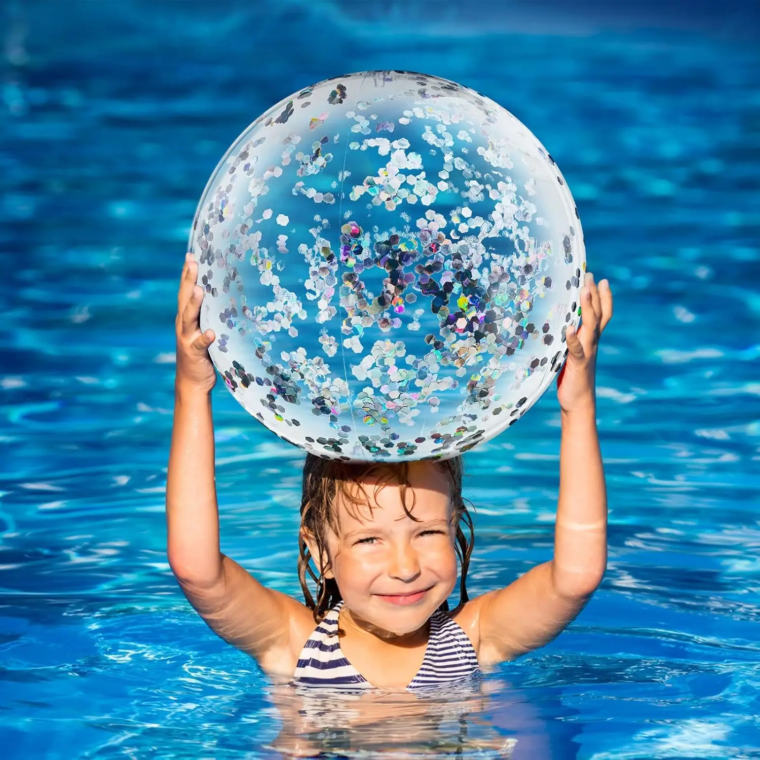 Pelota de playa inflable con purpurina para niños, Bola de confeti flotante para piscina, fiesta de verano, 10 piezas, 16 pulgadas