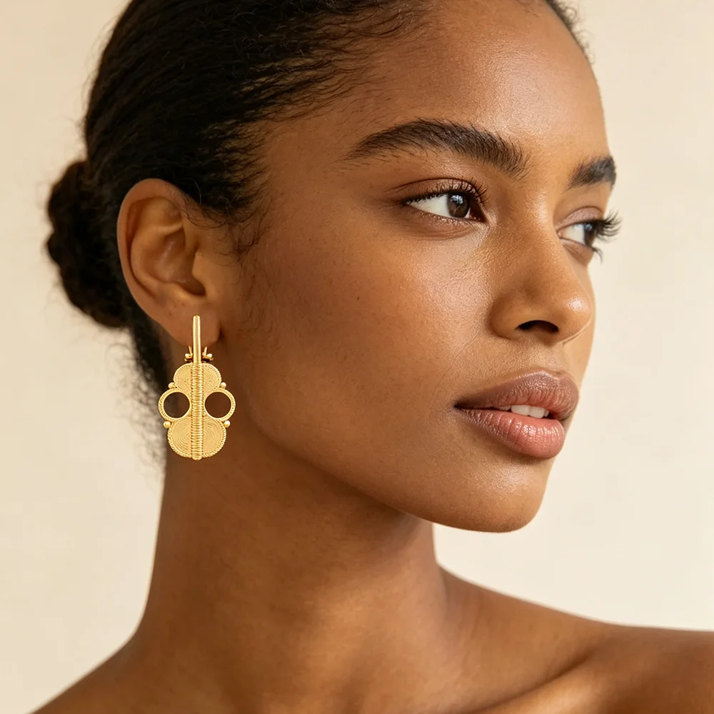 Damen-Ohrring- und Ringset mit dreifachem, spiralförmigem, offenen Design, 18 Karat vergoldet, afrikanischer Ethno-Stil, Statement-Schmuck, Party- und Hochzeitsgeschenk – Detail 6