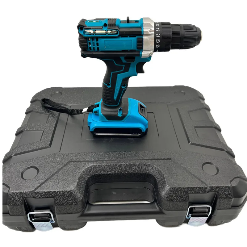 Lithium battery drill, double bead blue lithium battery drill multi-functional blue set