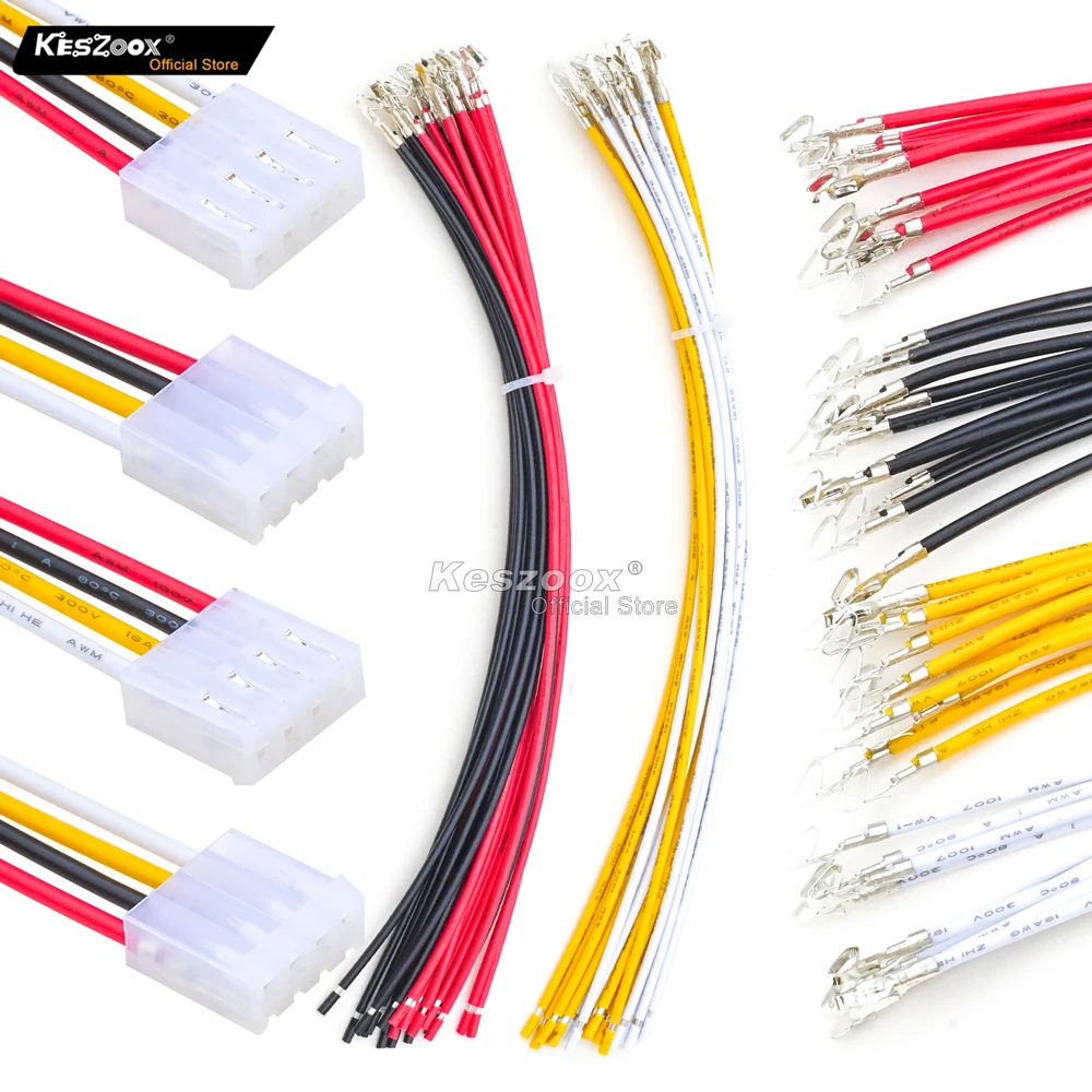 

Keszoox Jst CH 3.96MM 4 Pin Connector Socket Kit Total 8 Sets with 32Pcs 210MM 18AWG Pre-Crimped Cables Wire Jst-CH 4 Pin Connec