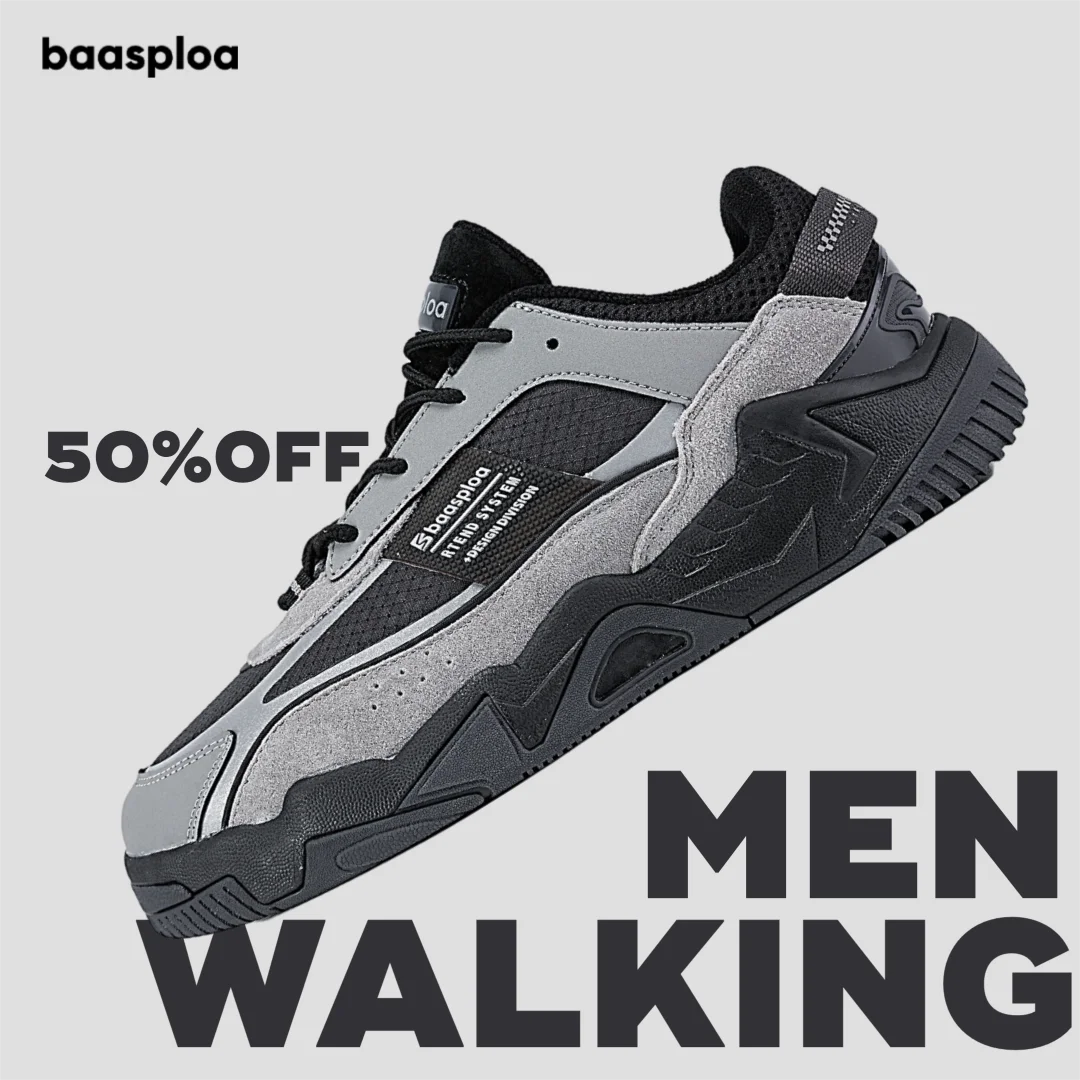 Baasploa Men Walking Sneakers Leather Breather Casual Shoes Comfort Tennis for Men Non-Slip Casual Shoes