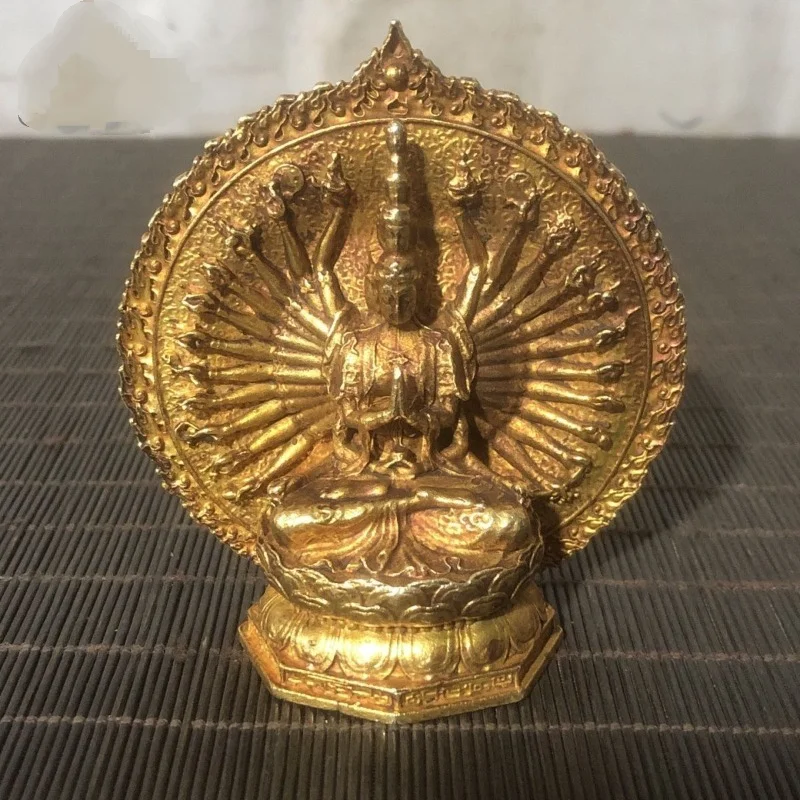 Antique Thousand-Hand Guanyin Statue Tibetan Buddhist Avalokitesvara Sculpture Home Altar Worship Retro Religious Decoration