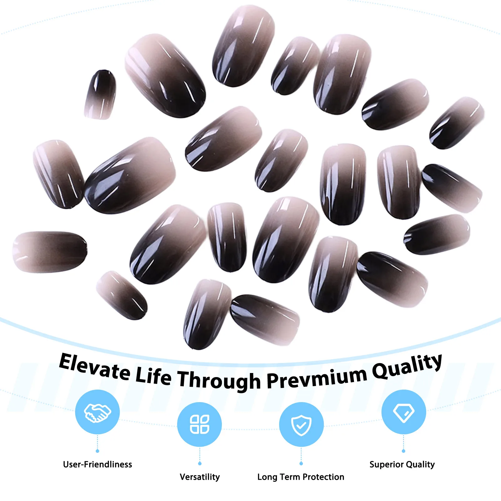 24 قطعة الأظافر كاذبة أسود التدرج اللون اضغط على الأظافر قصيرة البيضاوي الأظافر وهمية الاكريليك الصحافة على الأظافر للنساء موضة مسمار الفن
