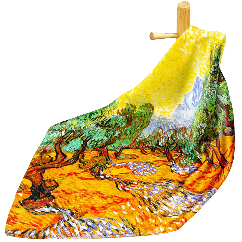 

53 см 100% чистый шелк шарфы шарф женский шарф для женщин новый квадратный осенний ободок шейный шарф подарок для девочки оливковые деревья Ван Гог