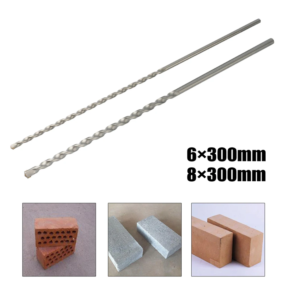 2 Pcs 300mm Drill Bits 6 8mm Triangle Shank Tungsten Carbide Tip For Masonry Concrete Limestone Drilling Power Tools