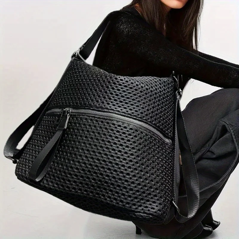 Ladies' Fashion Network Front Pocket Large Capacity Shoulder Bag, Minimalist Multi functional Crossbody Handbag