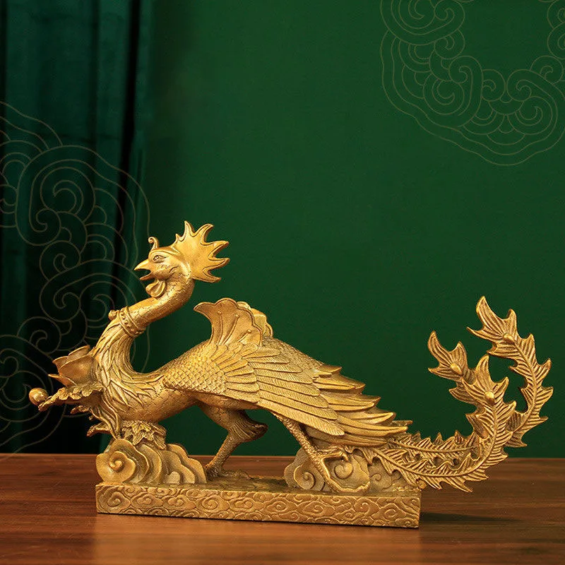 

Chniese Fengshui Copper Phoenix Statue Ornaments Home Living Room Mascot Decoration Items Office Desk Sculpture Accessories Art