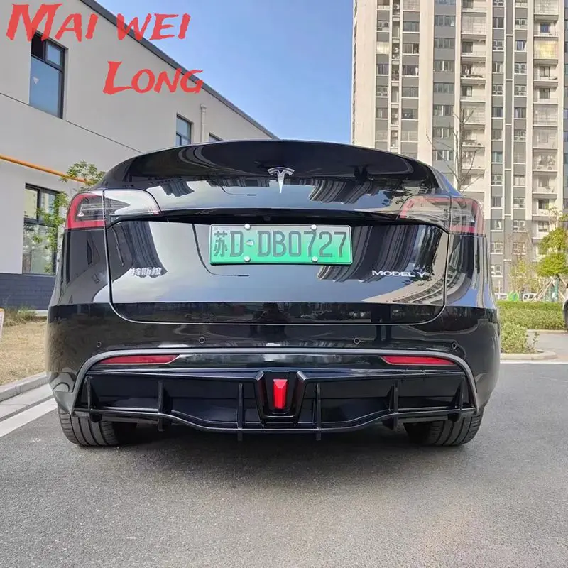 For Tesla Model y Sedan 2017-2022 Rear Bumper Diffuser Lip With Boot Skirt Cover Splitter Gloss Black Plate Body Kit