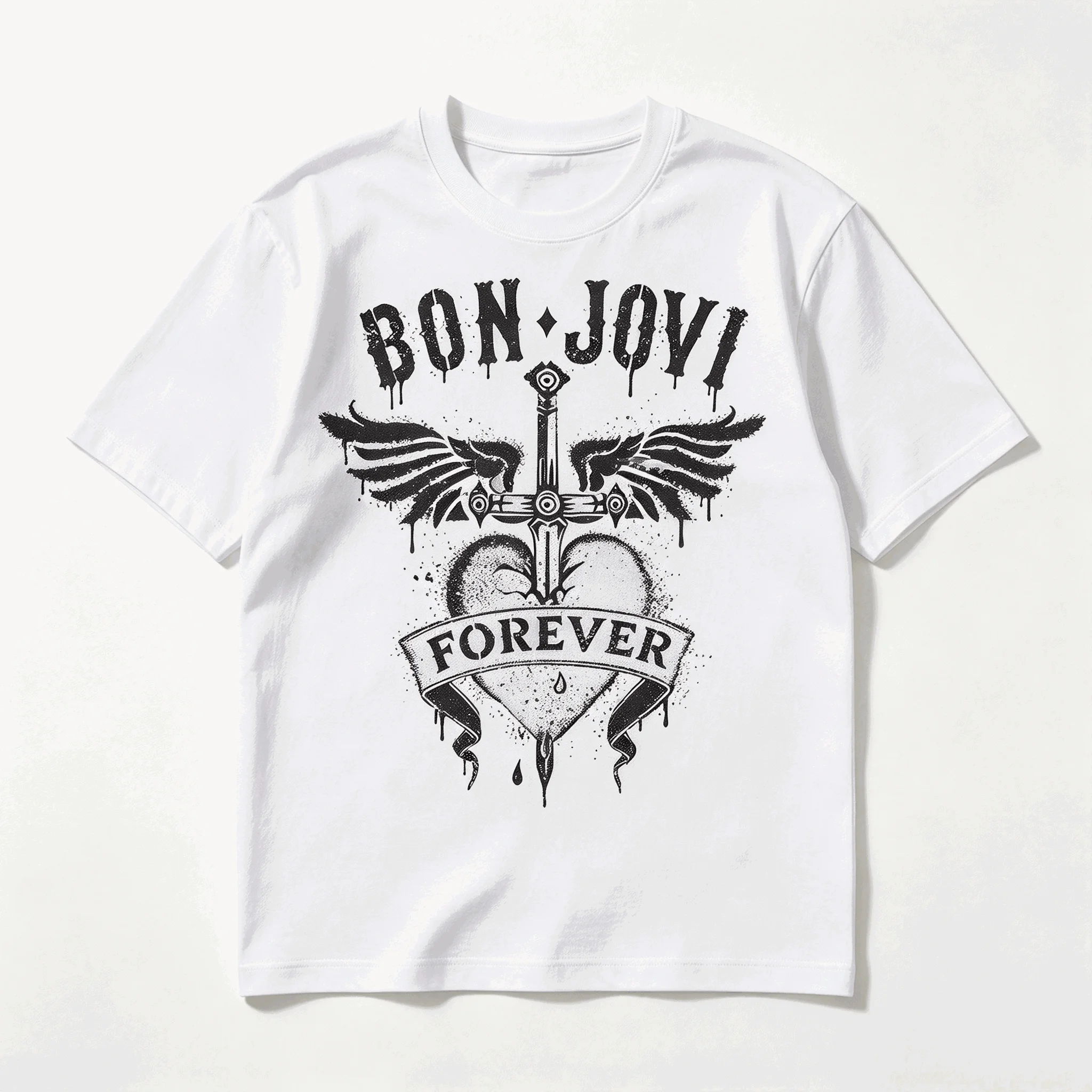 Bon Jovi Cotton Retro Unisex Casual Fashion T-shirt High Street Oversized Unisex Trendy Print T-shirts for Men Women Couples TEE