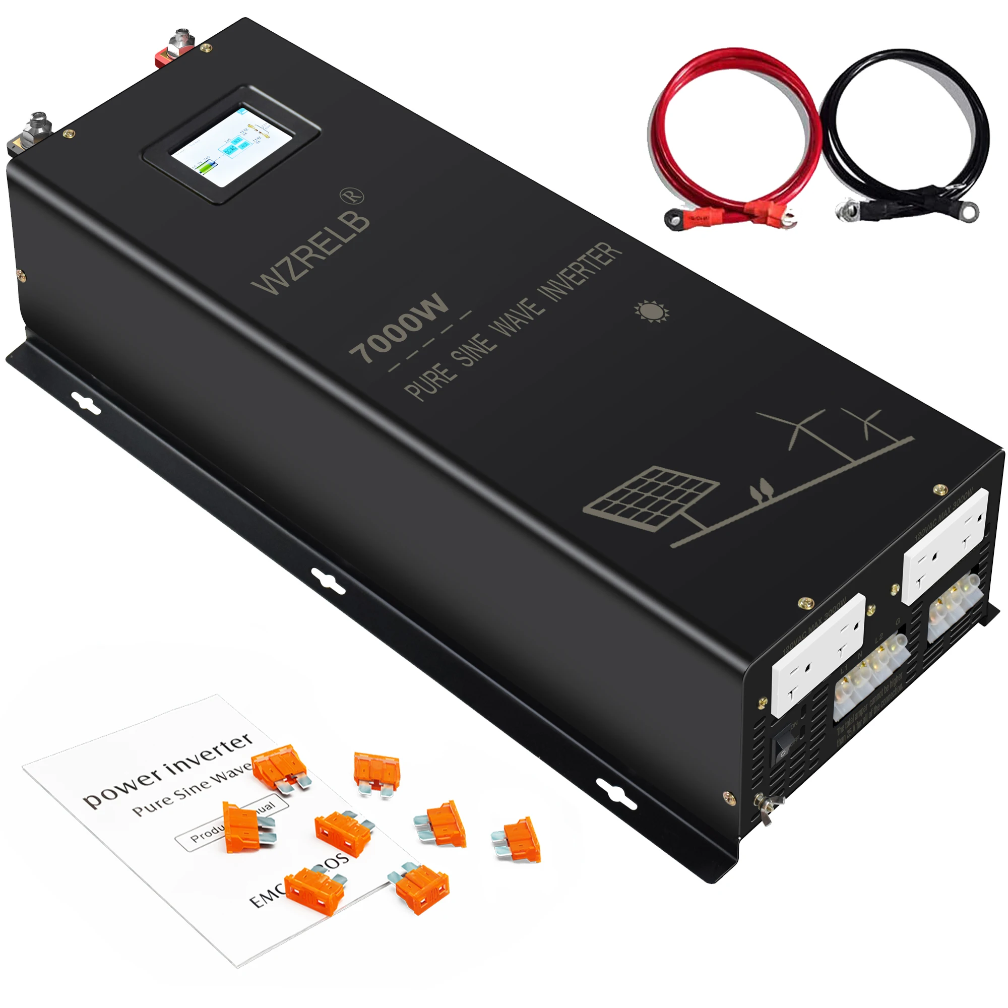 7000W Monitor Display Split-phase Pure Sine Wave Solar Power Inverter Battery 24V/36V/48V DC to 110/220V,120/240V AC Converter