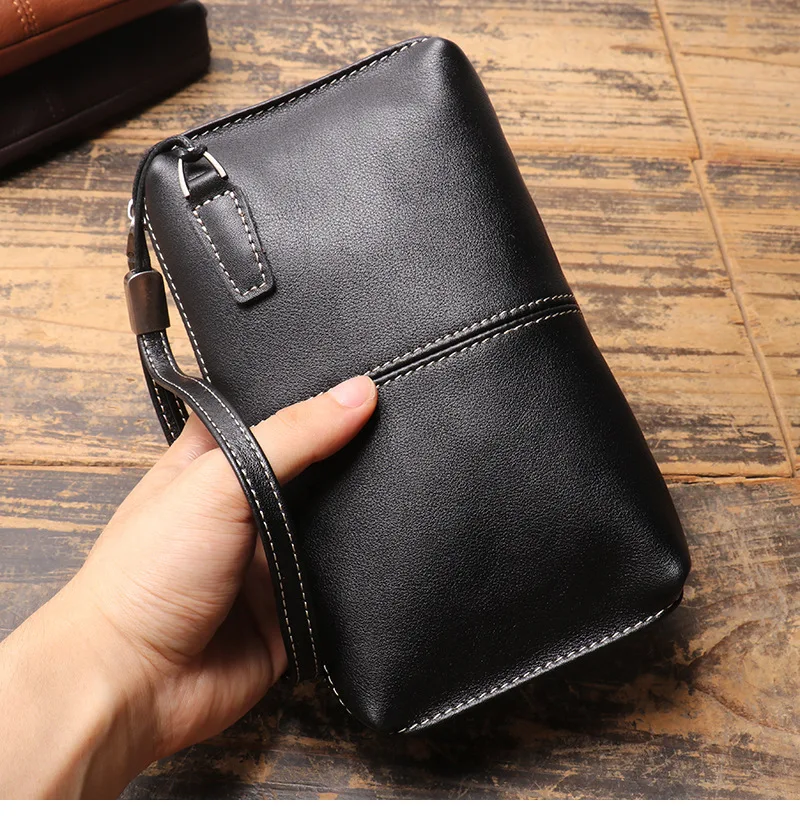 High Quality Genuine Leather Clutch Bag Men's Long Wallet Credit Card Holder Purse Wrist Bag Women Luxury Mobile Phone Bags