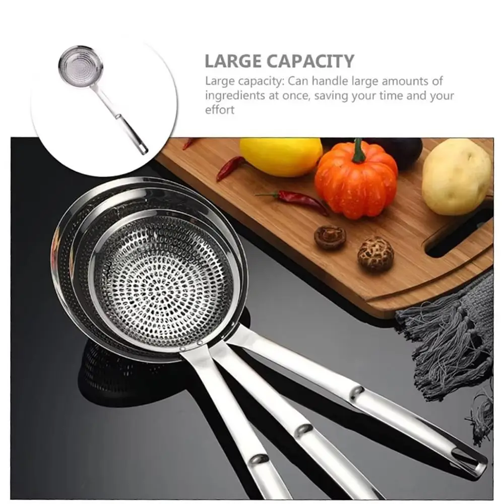 Stainless Steel Kitchen Draining Scoop Fine Holes Reusable Oil Strainer Colander Household Durable Oil Colander Spoon