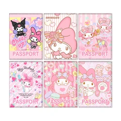 Sanrio My Melody Funda de cuero PU para pasaporte, billetera de viaje, Protector para tarjeta de crédito, accesorios de viaje