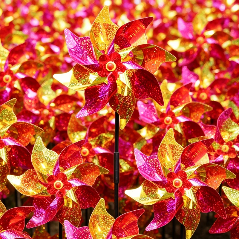 Shiny Laser Bird Repelling Windmill for Garden Reflective Sparkly Scarecrow Pinwheel Windmill Spinners Keep Birds Away Repellent