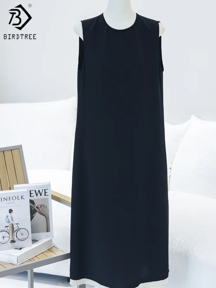 

Birdtree,30MM 100% Silk Solid Straight Dress,Sleeveless,Women's Loose Elegant O-neck Dress,2025 Summer New D5D017JF