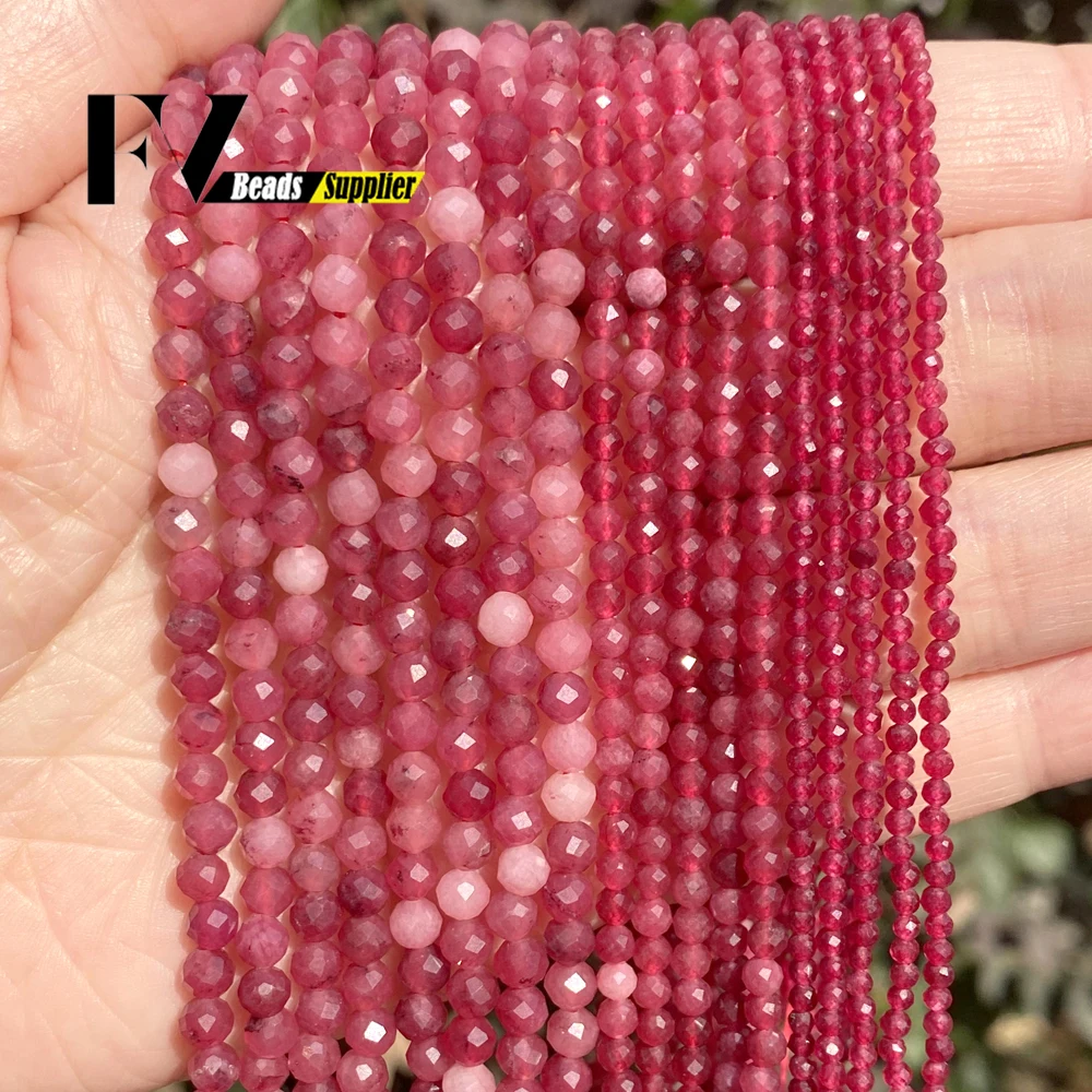 2/3/4mm Natural Faceted White Pink Red Orange Color Jaspers Agates Jade Stone Beads For DIY Jewelry Making Bracelet Accessories