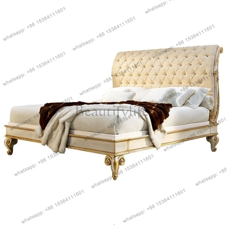 

European double bed master bedroom Italian solid wood simple European fabric soft bag 1.8 meters bed