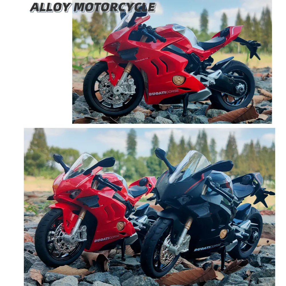 1/12 Sacle V4S Panigale Motorcycle Toy Car Model Metal Vehicle Body Alloy Diecast Sound Light Birthday Christmas Gift Children