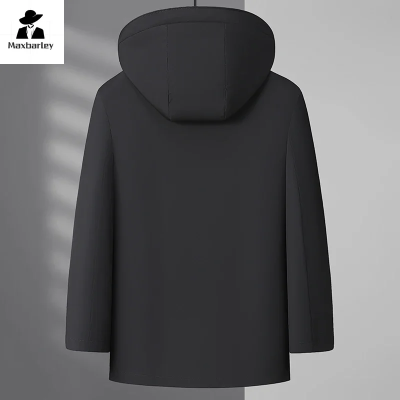 Mens Winter Down Jacket Leisure Commuting Office Lightweight Padded Jackets Detachable Down Lined Hooded Thick Warm Overcoat