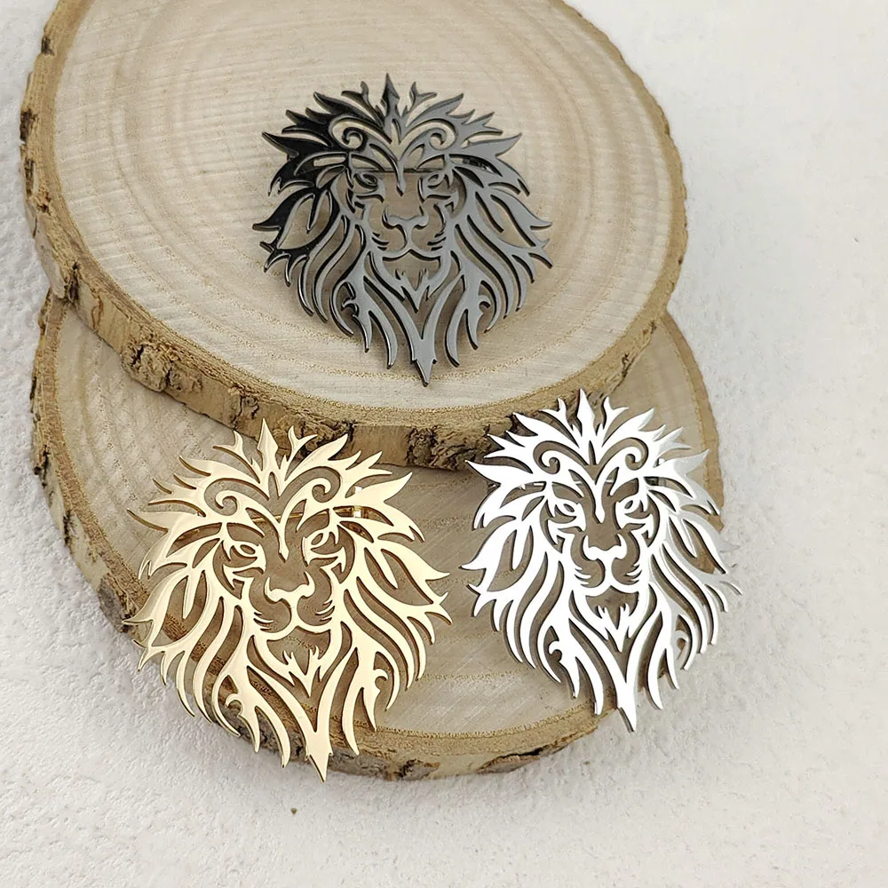 

Creative punk style hollow crown lion stainless steel gold-plated 18K brooch, black suit accessories, wedding matching set