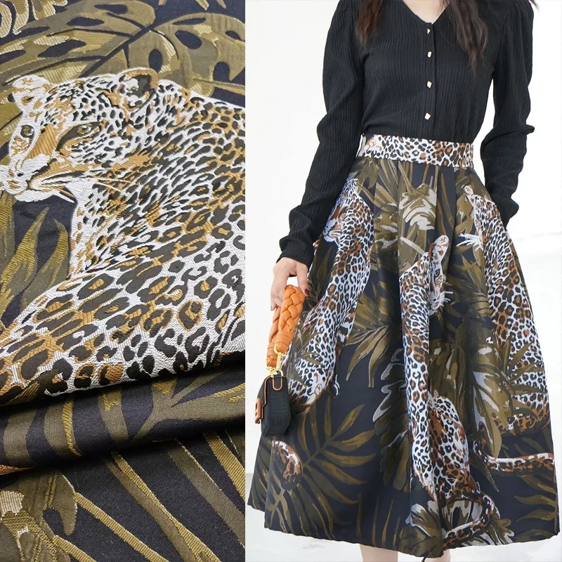 Jacquard Brocade Fabric Spring Trench Coat Dress Fabrics Leopard Pattern Fashion Designer Catwalk Clothing Material cloth