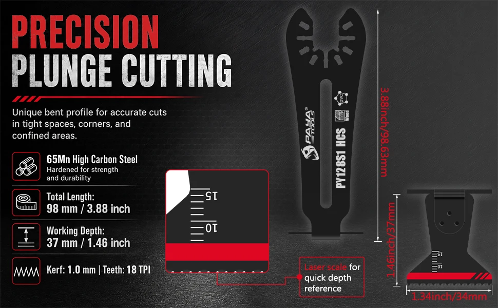 3-teiliges Bi-Metall HCS Set Holz- und Metallschneidewerkzeuge 90° ° Oszillierende Multitool-Sägeblätter für Enge Ecken und Räume, Bodenbearbeitungsklinge PAYA – Detail 2