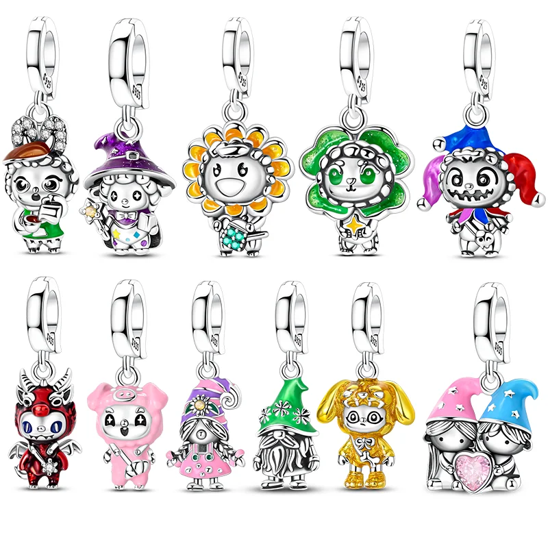Original 925 Sterling Silver Charms Beads Clown Fire Dragon Rabbit Sheep Dangle Fit Women Original Bangle Bracelet