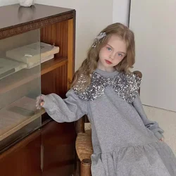 Girl Dress Korean Childrens Clothing Sweet Bow Weiyi Skirt Versatile Girl Fashionable Princess Simple 2024 Loose Sweet