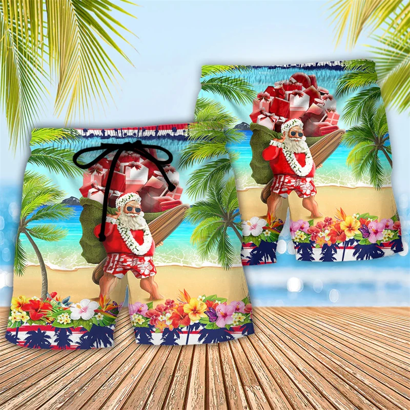 Classic Santa Claus 3D Print Y2k Shorts Men/women Fashion Summer Hawaii Short Pants Christmas Unisex Clothing Kids Beach Wear