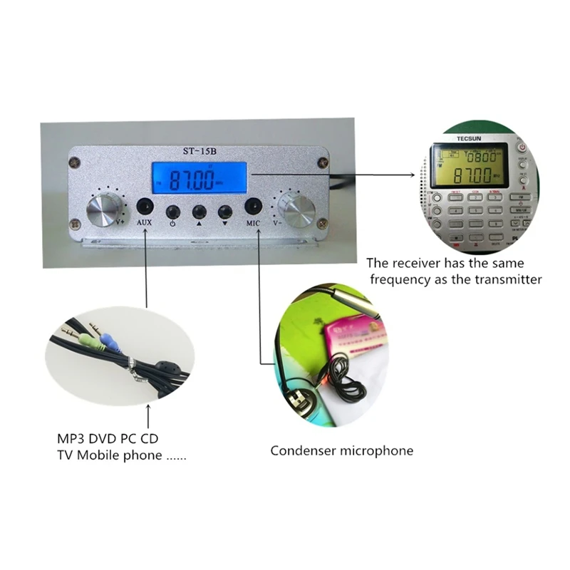 V2 15W 87-108MHZ Only Host ST-15B Frequency Modulation Broadcast Transmitter RF FM Stereo Transmitter