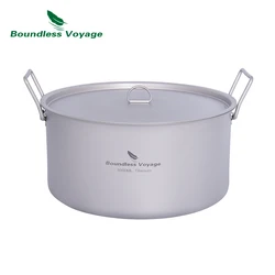 Boundless Voyage 5L Outdoor Camping Pot Titanium Stockpot with Lid Folding Handle Hiking Picnic Portable Big Capacity Soup Pot