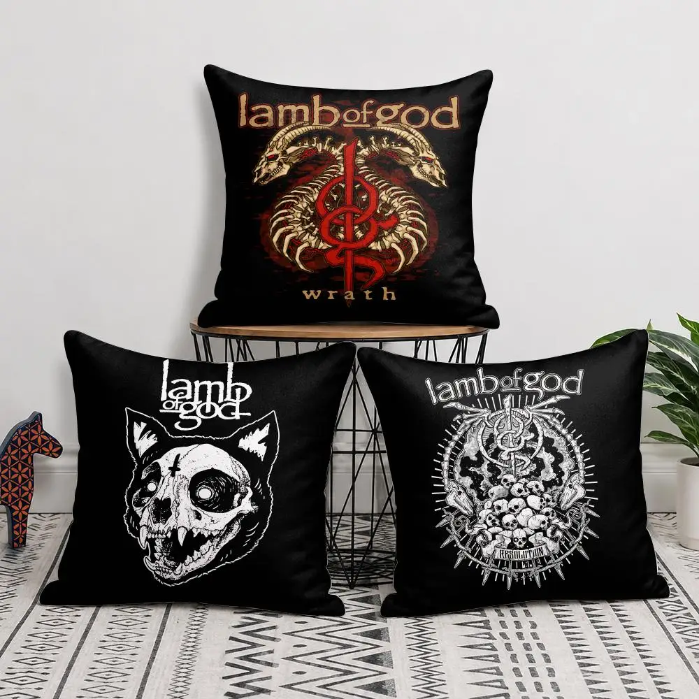 L-lamb Of God Rock Band Cool Cushion Cover Silky Short Plush Invisible Zipper Dustproof Sofa Pillow Case For Home Decor