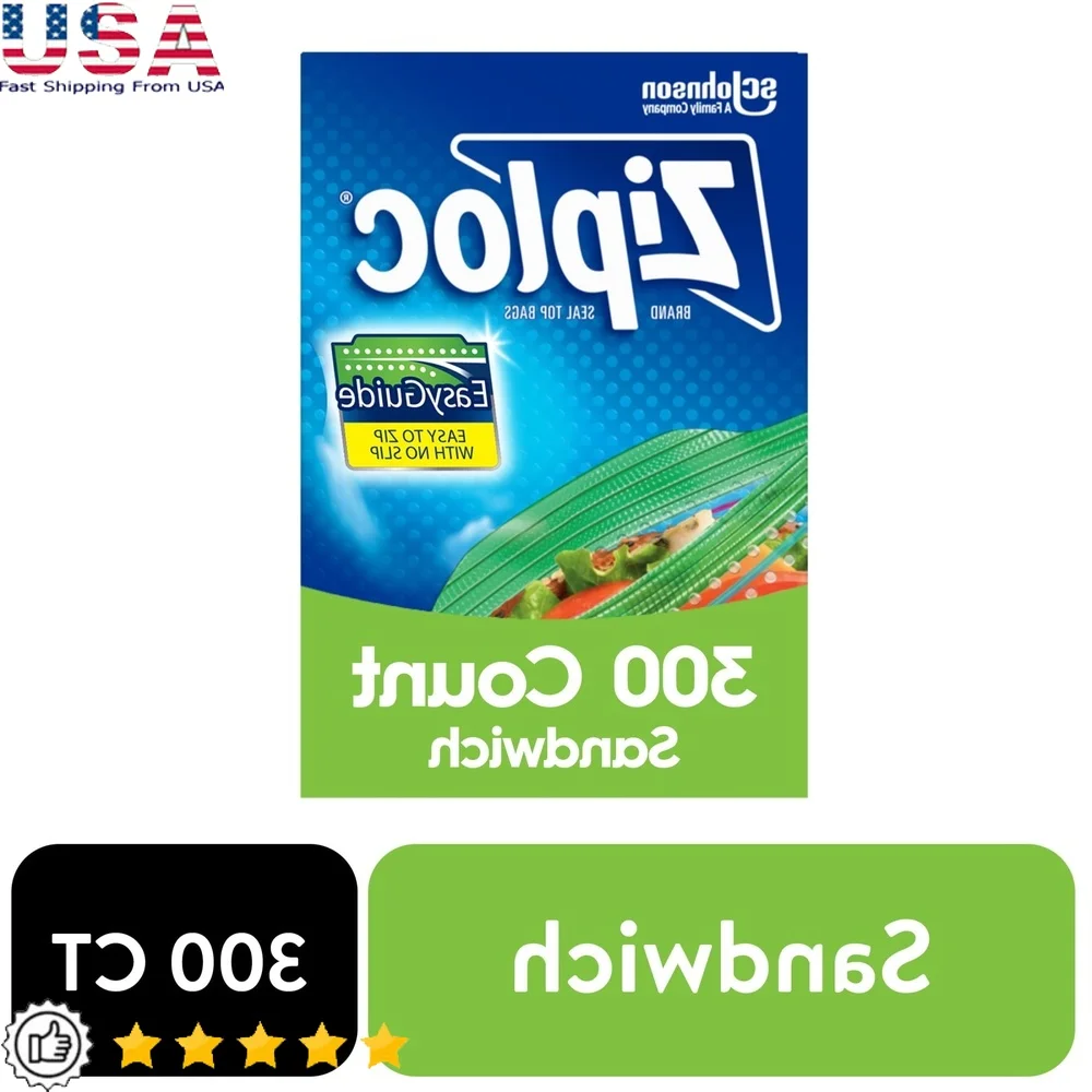 

Многоразовые мешки для сэндвичей, 300-счетная технология Grip n Seal, легко открывающиеся язычки, нескользящие текстурированные ручки, идеальные обеды, хранения пикников