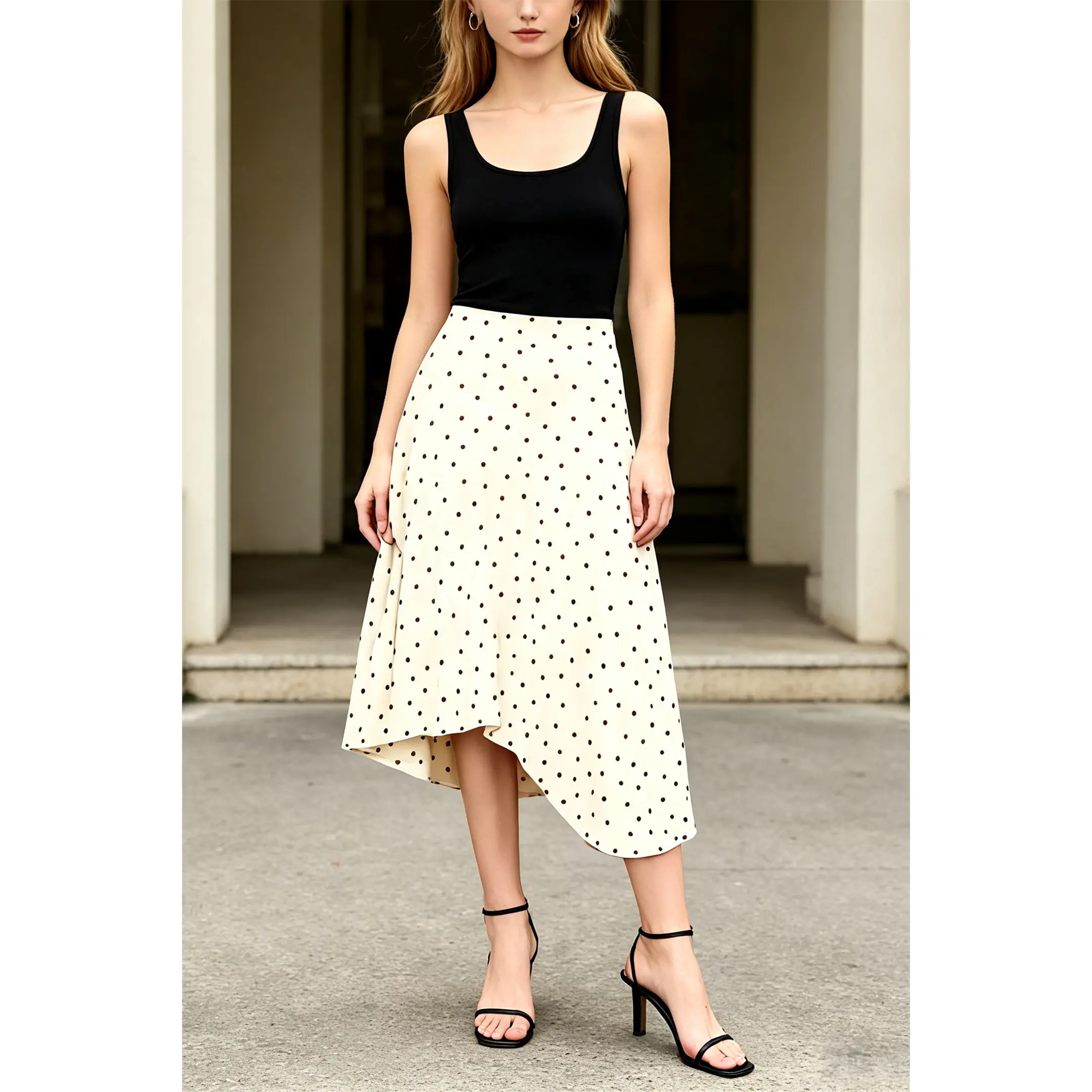 Casual Polka Dot Folded Skirt Women's Autumn New Style Vintage Half-length Skirt Standard Version No Brand Chinese Production