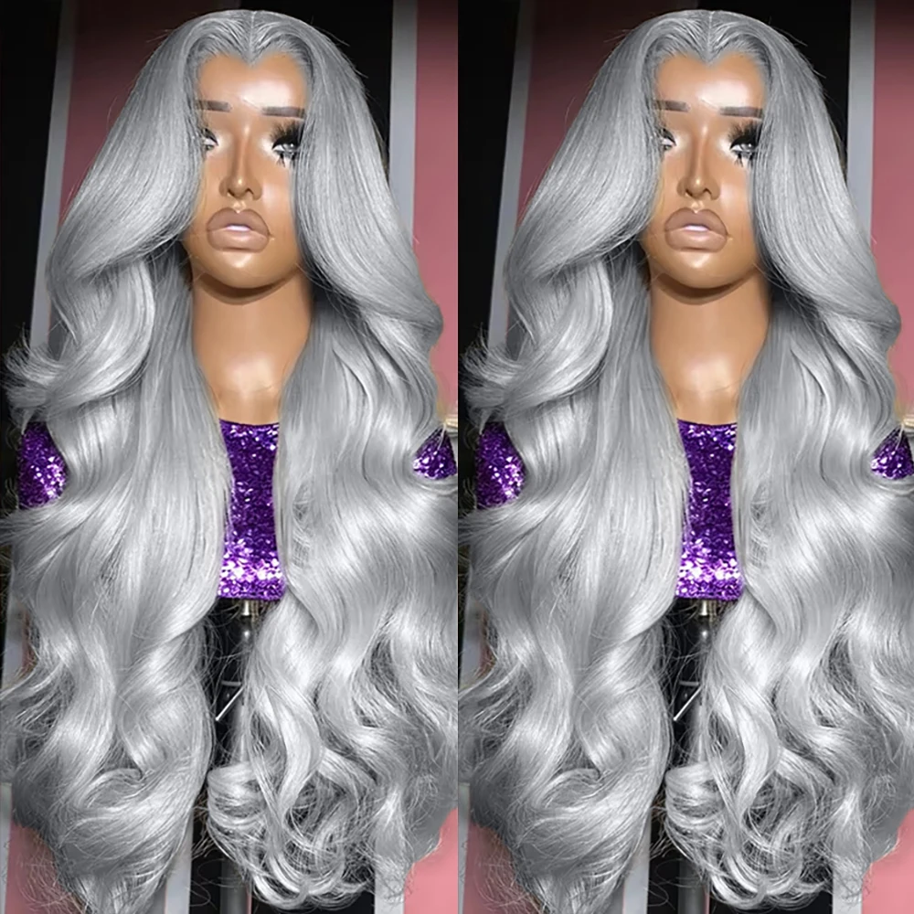 

13x6 HD Lace Front Wigs Remy Brazilian Colored Human Hair Wigs Cosplay Body Wave Silver Grey 13X4 Lace Front Wigs Human Hair
